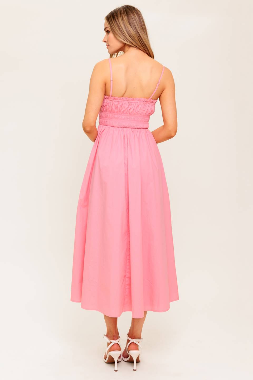HONEY SUNSET PINK WOVEN MIDI DRESS Flying Tomato